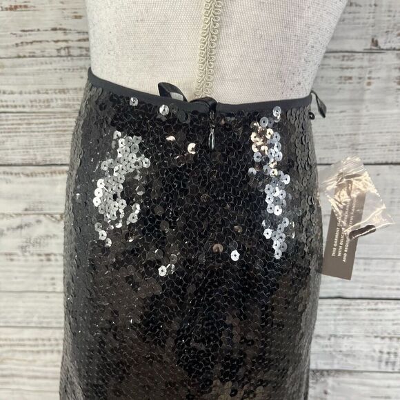 INC International Concepts Skirt size 2 Pet Black Silk Sequins Knee Cocktail - Picture 7 of 10